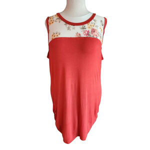 Mai Soli Orange Floral Ruched Tank Top Sleeveless Blouse Women's 3XL NWT